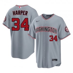 Gray Bryce Harper #34 Washington Baseball Stitched Jersey | Original Men Fit 87336008