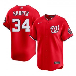 Iconic Bryce Harper #34 Red Baseball Embroidery Jersey | WAS Men Collection Edition 52602919