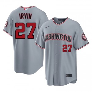 Men Jake Irvin #27 Gray Stitched Jersey | Washington Pro-Grade Baseball Gear 33291514