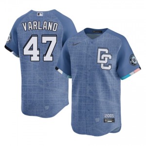 Men Gus Varland #47 Blue City Connect Stitched Jersey | WAS Nationals Authentic Baseball Gear 49127398
