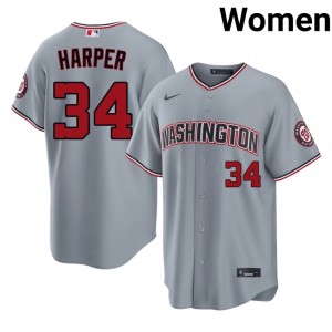 Bryce Harper #34 Washington Baseball Jersey | Official Women Gray Embroidery Edition 56015919