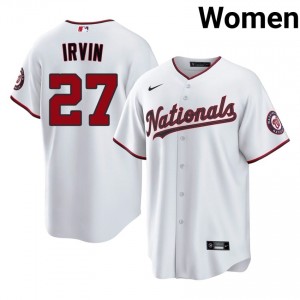 #27 Jake Irvin Genuine Women Baseball Jersey | Nationals White Fan Gear 39388906