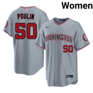 Professional PJ Poulin #50 Gray Baseball Embroidery Jersey | Washington Women Collection Edition 18228663