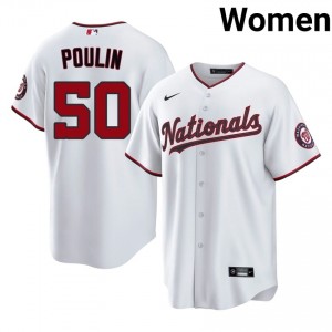 #50 PJ Poulin Genuine Women Baseball Jersey | Nationals White Fan Gear 99387778
