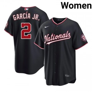 Navy Luis Garcia Jr. #2 WAS Nationals Baseball Stitched Jersey | Durable Women Fit 85780058