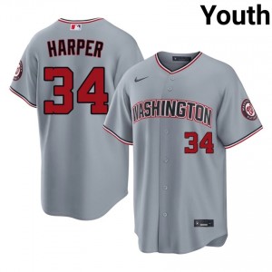 Nats Bryce Harper #34 Gray Youth Jersey | Stitch Premium Baseball Uniform 34174544