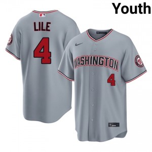 Nationals Daylen Lile #4 Gray Youth Jersey | Stitch Licensed Baseball Uniform 11757601