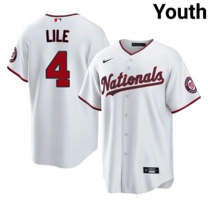 Youth Daylen Lile #4 White Stitched Jersey | WAS Nationals Elite Baseball Gear 85405584