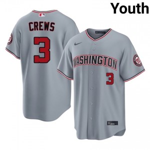 #3 Dylan Crews Officially Licensed Youth Baseball Jersey | Nats Gray Fan Gear 85503930
