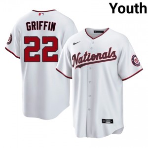 Youth Foster Griffin #22 White Stitched Jersey | WAS Nationals Authentic Baseball Gear 65435610