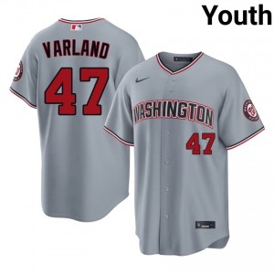 Nats Gus Varland #47 Gray Youth Jersey | Stitch Premium Baseball Uniform 32736828
