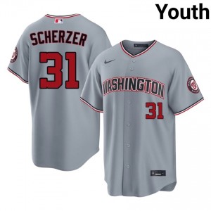 Nationals Max Scherzer #31 Gray Youth Jersey | Stitch Replica Baseball Uniform 88549626