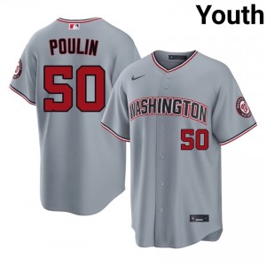 #50 PJ Poulin Officially Licensed Youth Baseball Jersey | Nats Gray Fan Gear 39329155